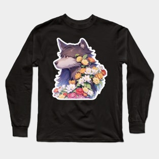 Lone Wolf With Flowers Long Sleeve T-Shirt